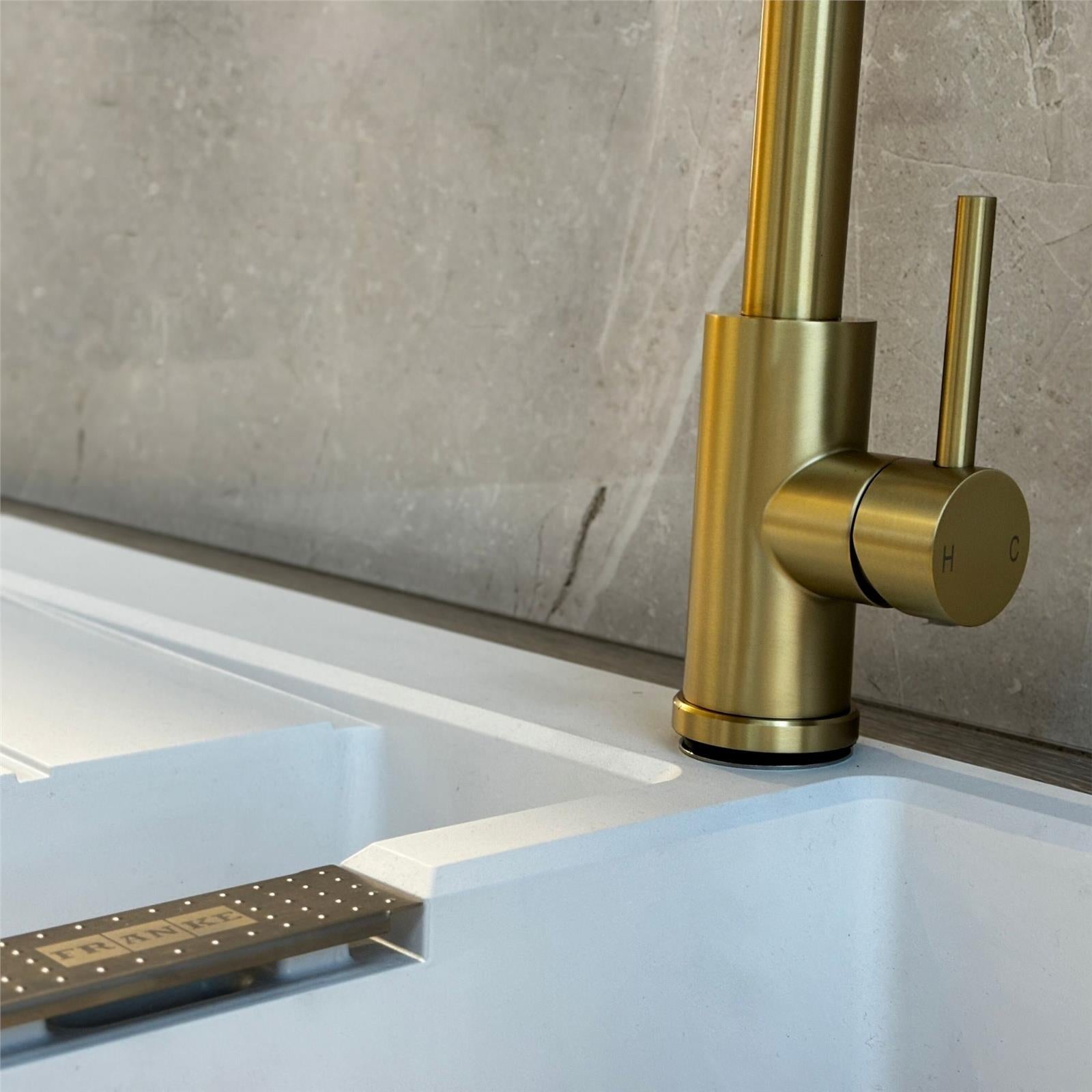 Liquida KPO11BR Single Lever Pull Out Mono Brushed Brass Kitchen Mixer Tap